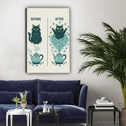 Before After Coffee Cat Metal Sign - Funny Kitchen Wall Decor|Liberty Signs#L324