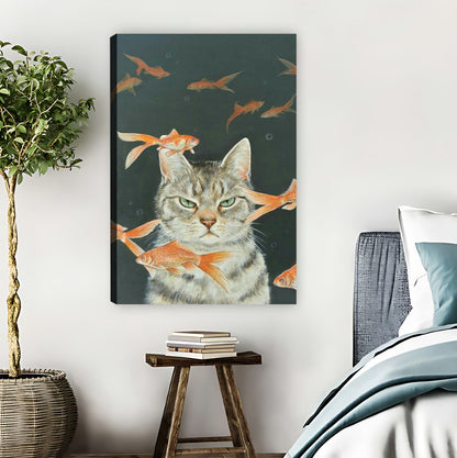 Cat with Goldfish Whimsical Underwater Wall Art Print|Liberty Signs #L826