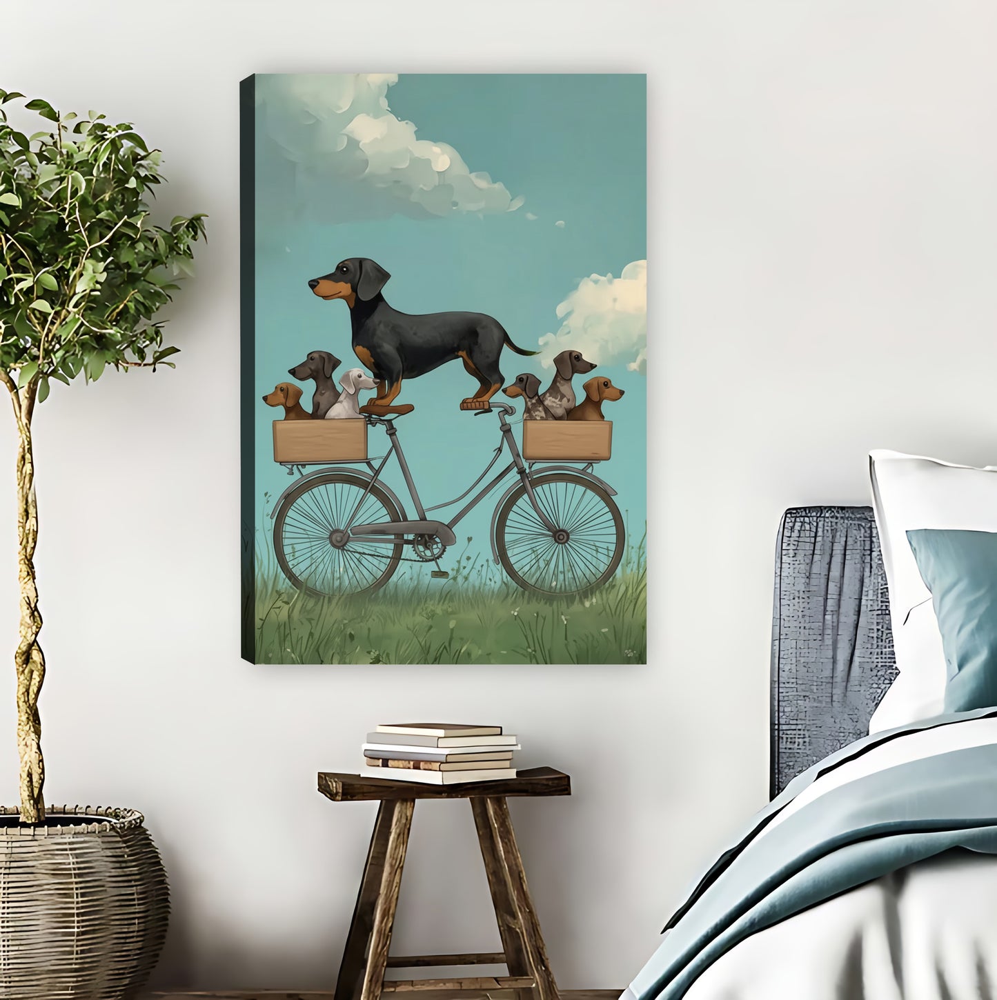 Dachshund Biking with Puppies Art Print|Liberty Signs #L808