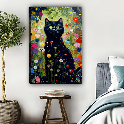 Boho Black Cat Floral Wall Art|Liberty Signs #L478