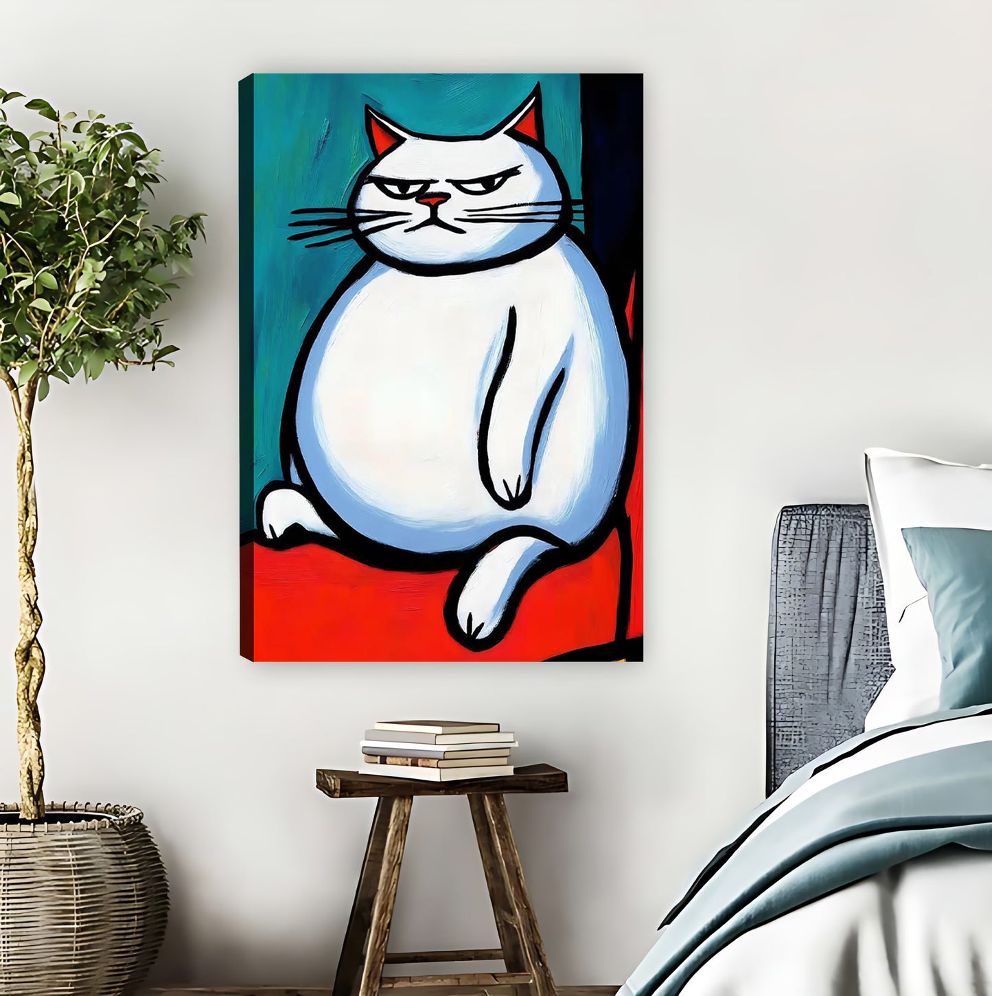 Chonky White Cat Funny Grumpy Wall Art Print|Liberty Signs #L855