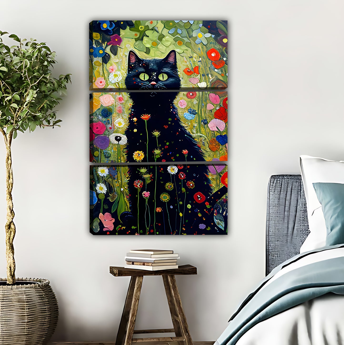 Boho Black Cat Floral Wall Art|Liberty Signs #L478