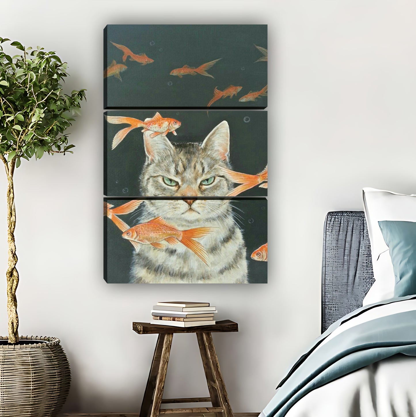 Cat with Goldfish Whimsical Underwater Wall Art Print|Liberty Signs #L826