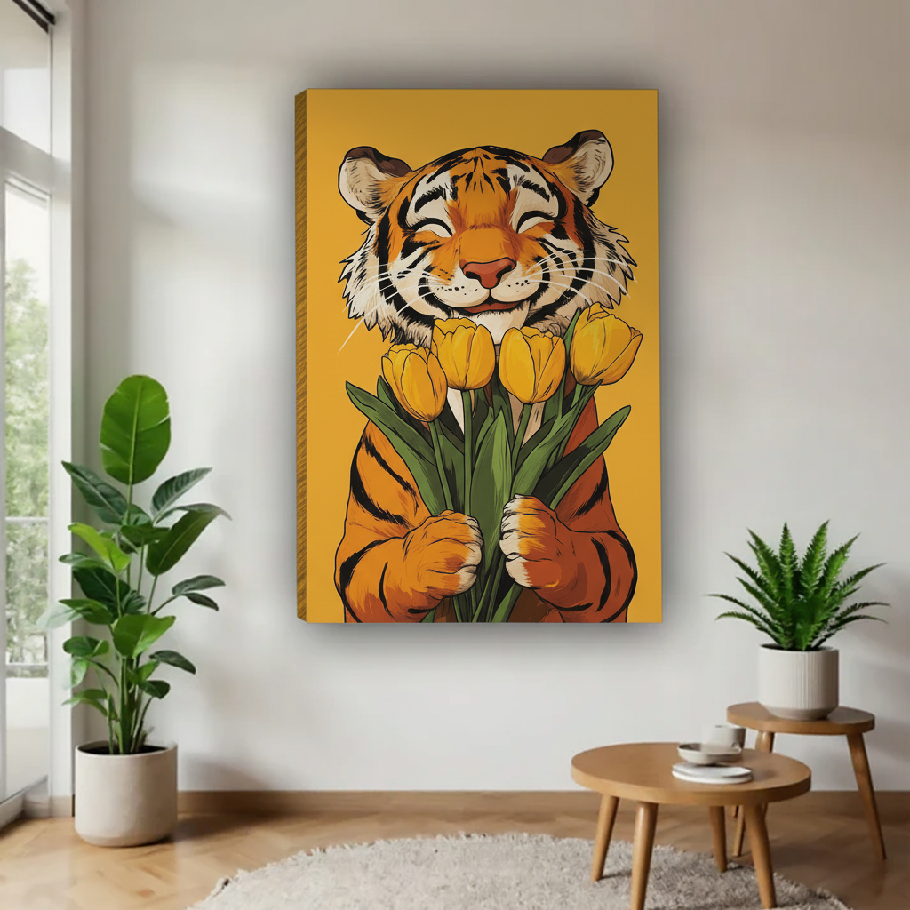 老虎与郁金香画布场景图
