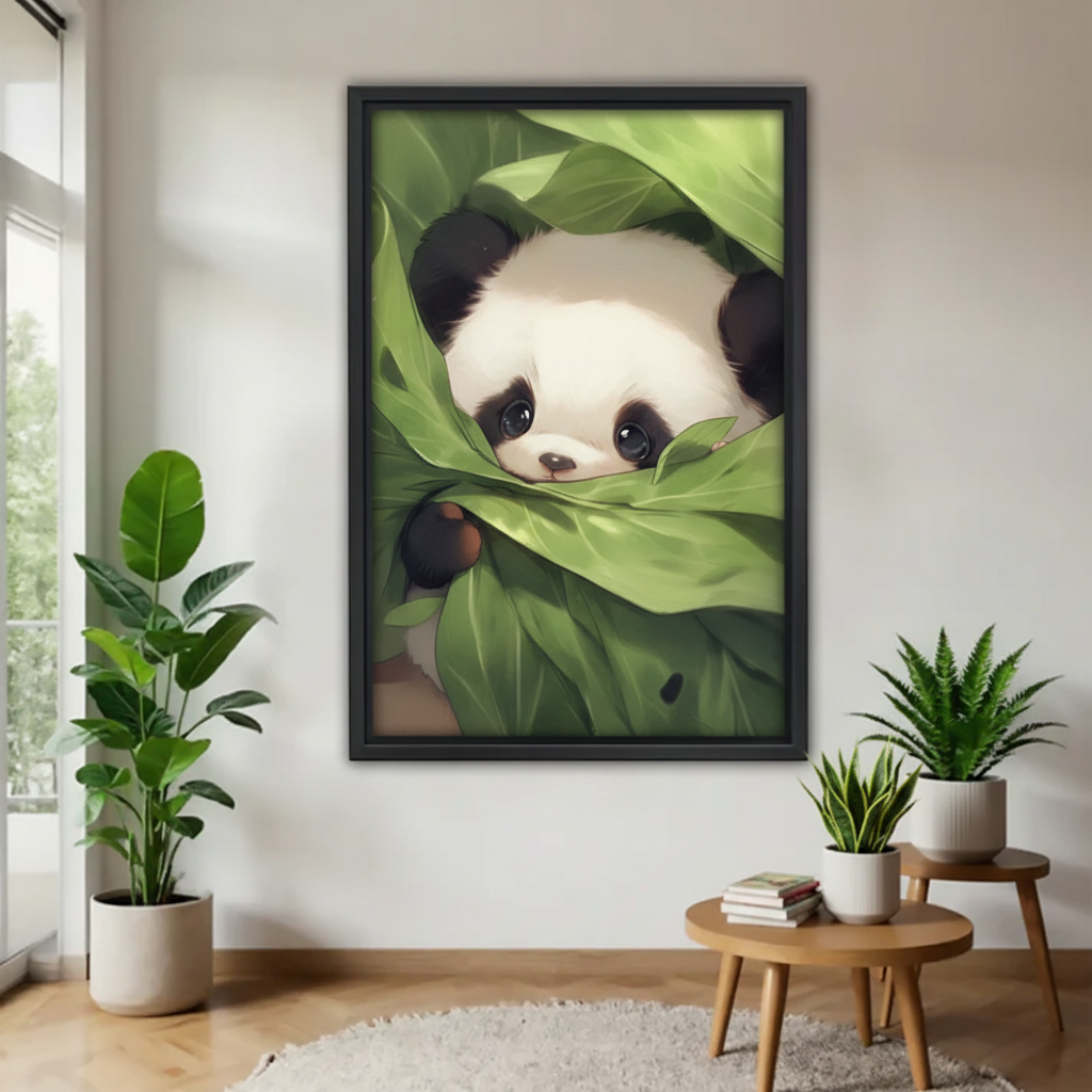 熊猫木框画场景图