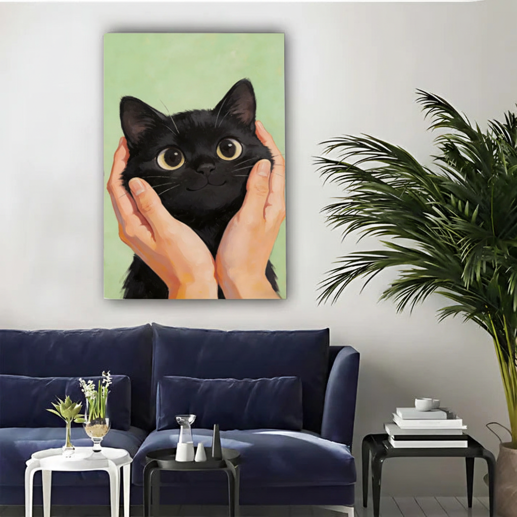 黑猫被捧着内框画