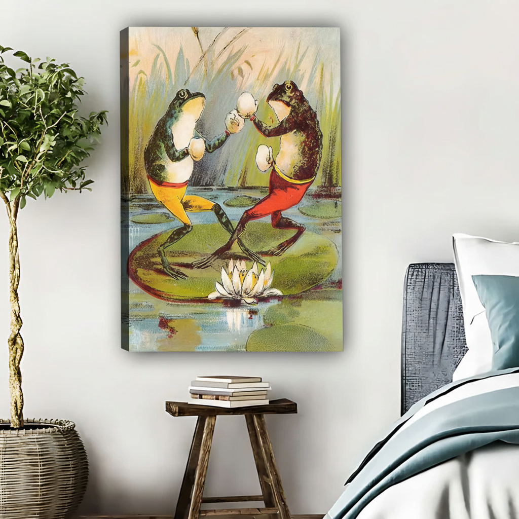 青蛙跳舞复古画无框画布场景图