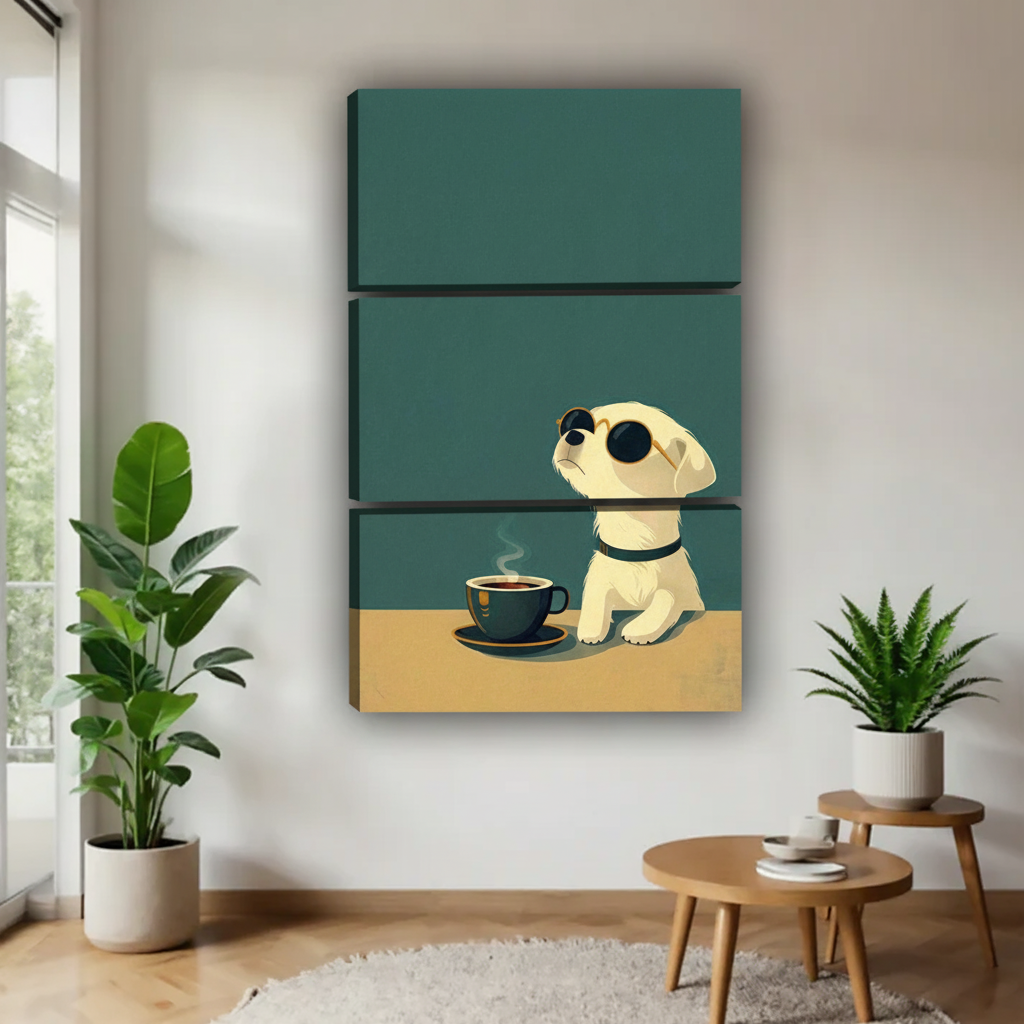 小狗与咖啡三联画场景图