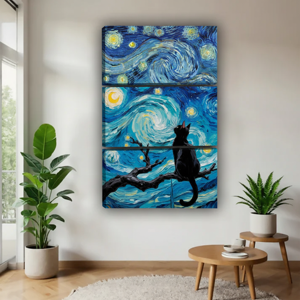 黑猫与星空三联画场景图