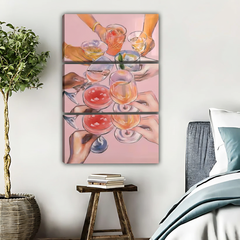 鸡尾酒聚会艺术画三联画场景图