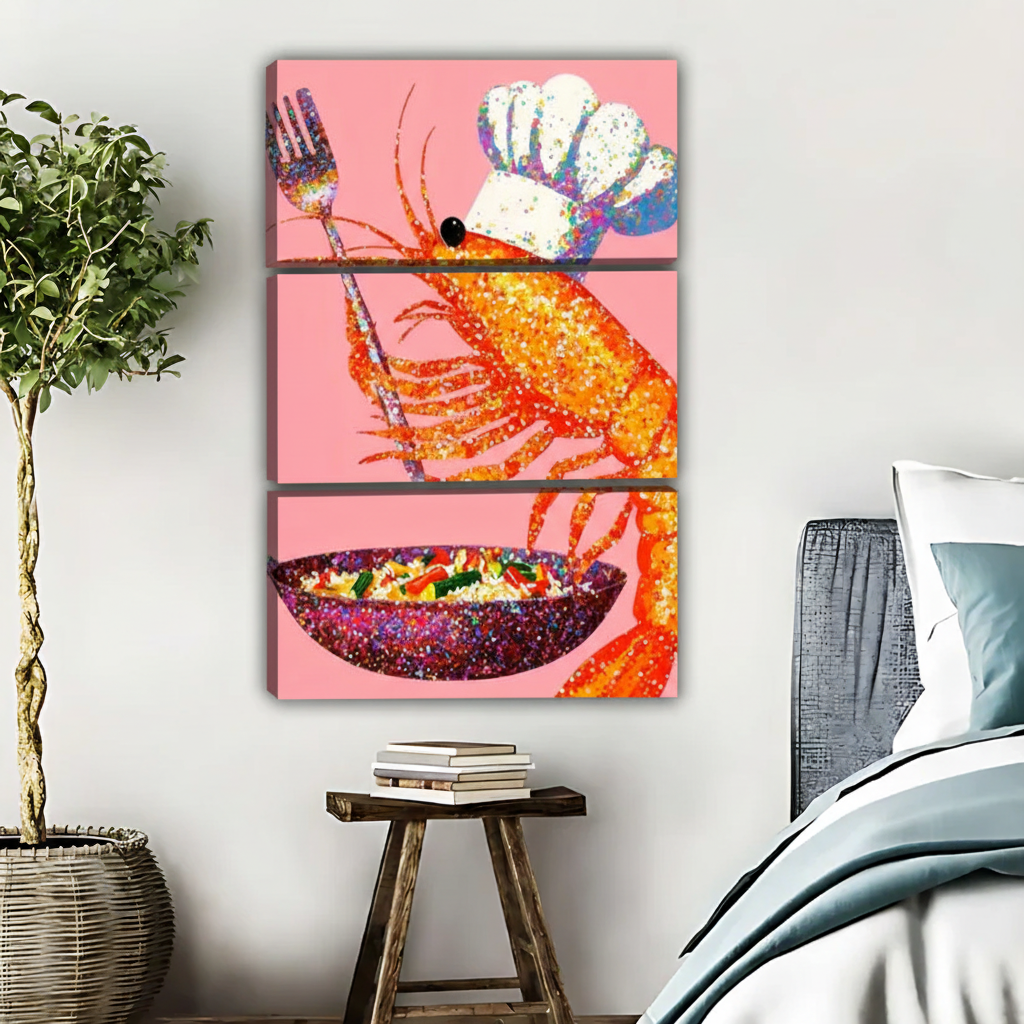 龙虾厨师闪亮画三联画场景图