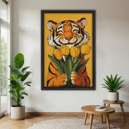 老虎与郁金香木框画场景图