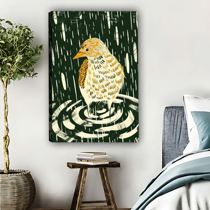 小鸟木刻版画无框画布场景图