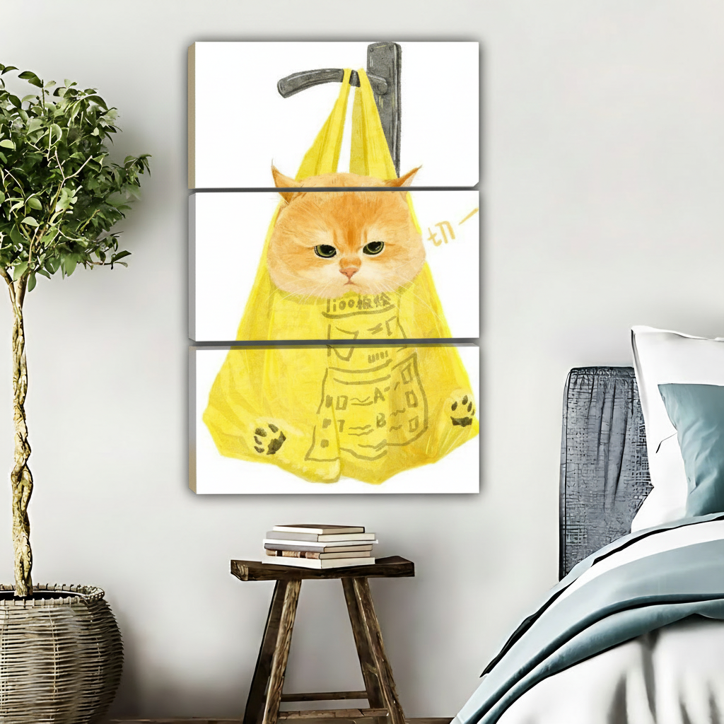 塑料袋猫咪-三联画