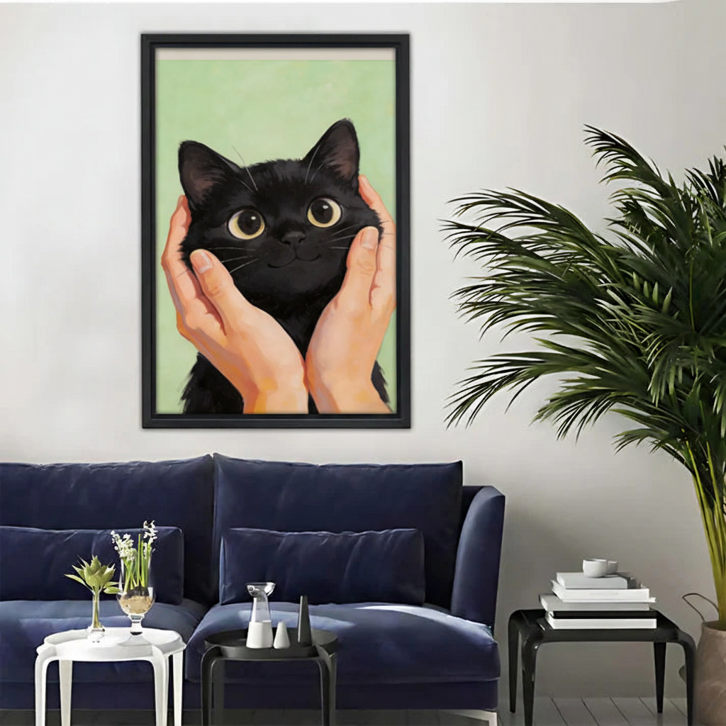 黑猫被捧着木框画