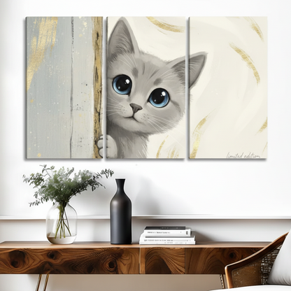 三联猫咪装饰画室内场景