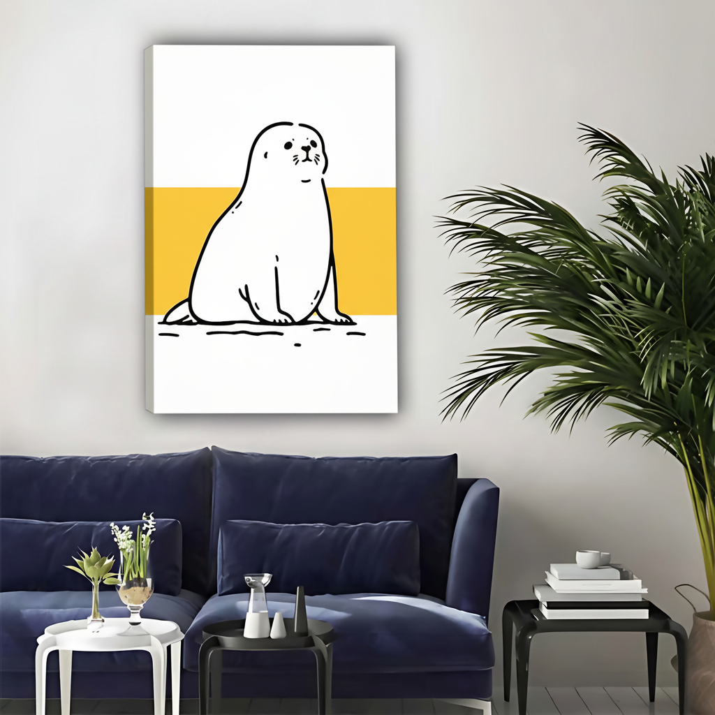 简约海豹画作-无框装裱