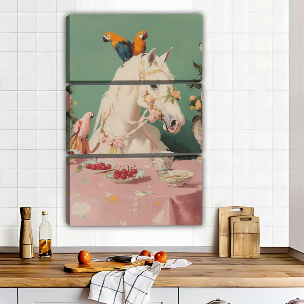 白马鹦鹉三联画场景图