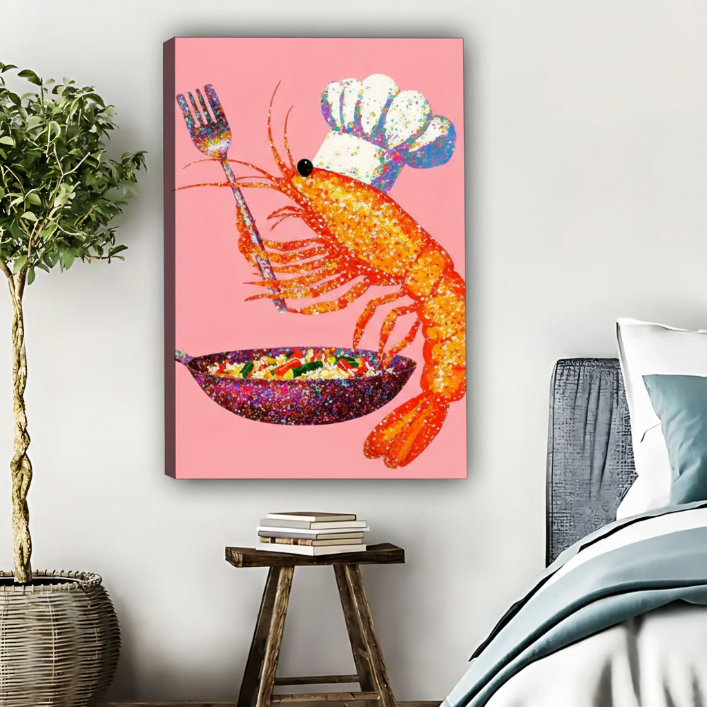 龙虾厨师闪亮画无框画布场景图