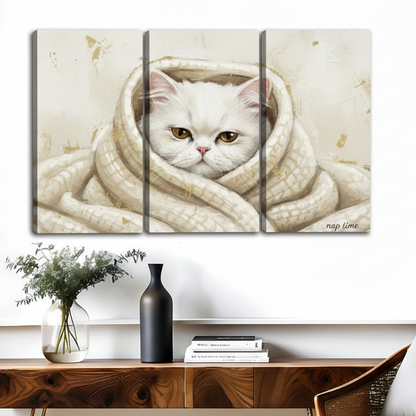 三联立体白色波斯猫装饰画