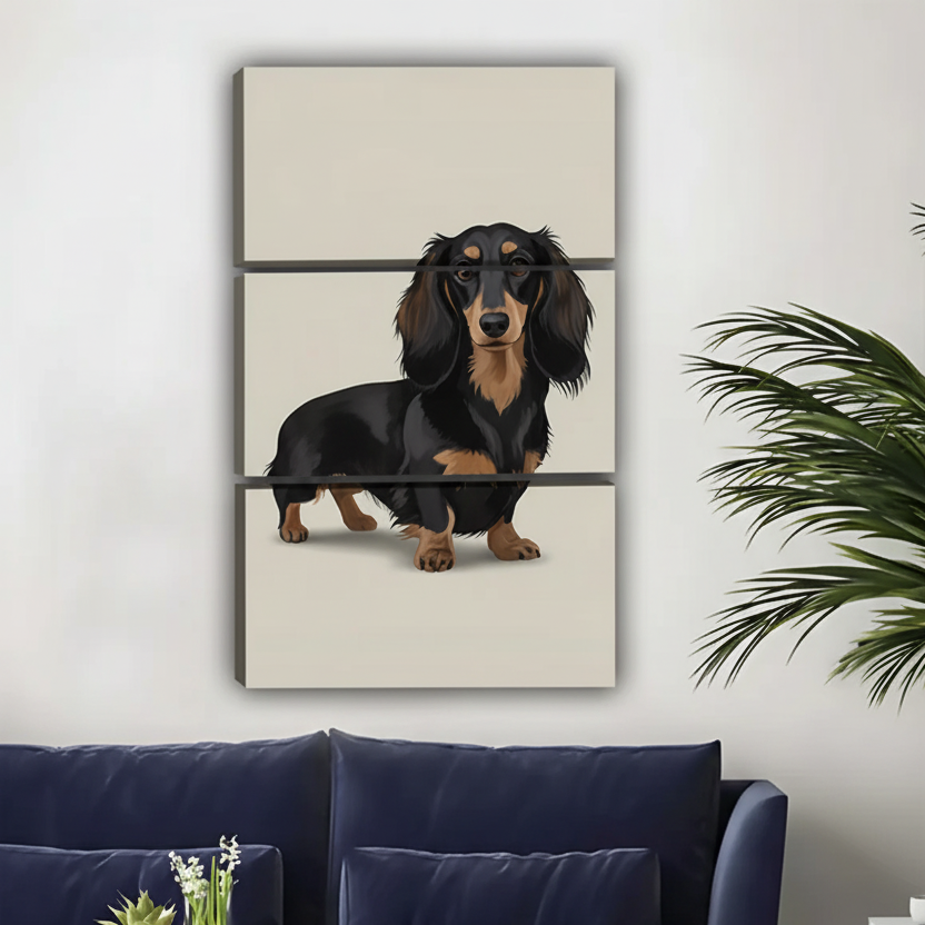 三联立体腊肠犬画布艺术