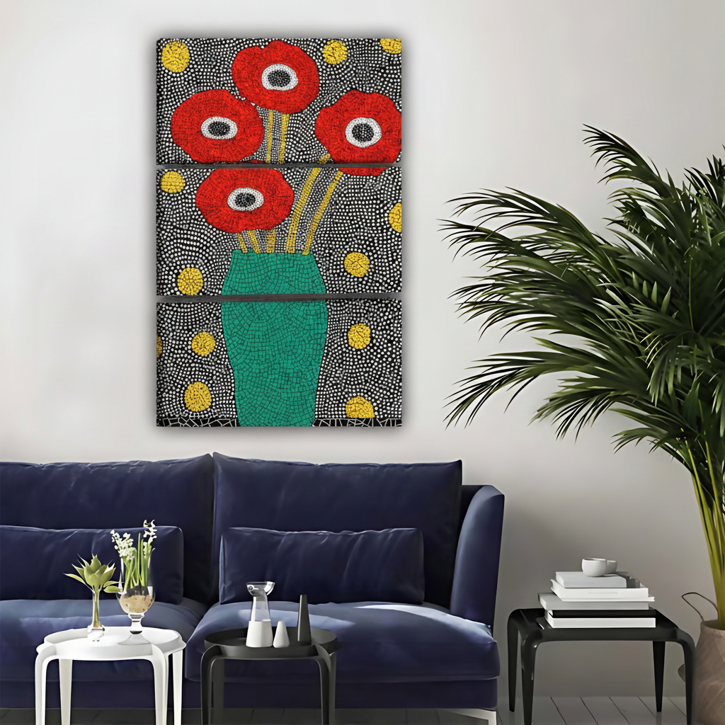 点彩花卉画作-三联画