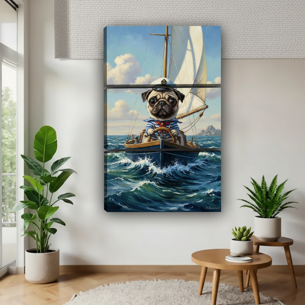 三联无框航海哈巴狗装饰画