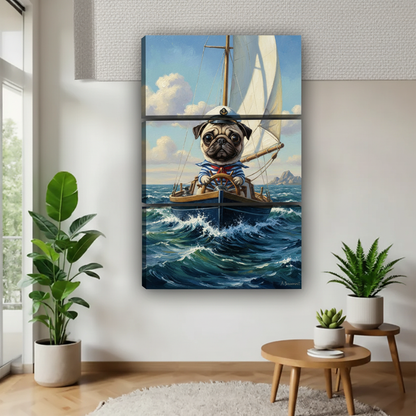 三联无框航海哈巴狗装饰画