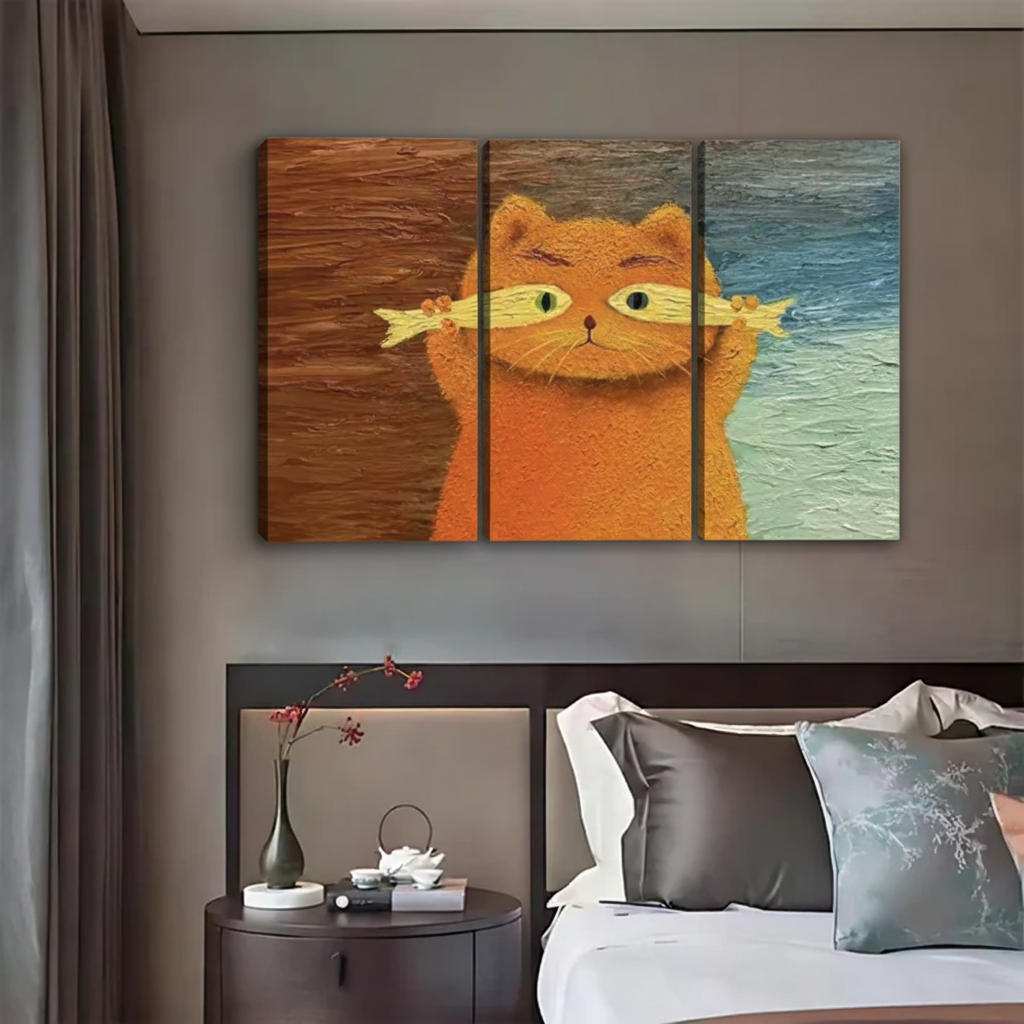橙猫小鱼三联画场景图