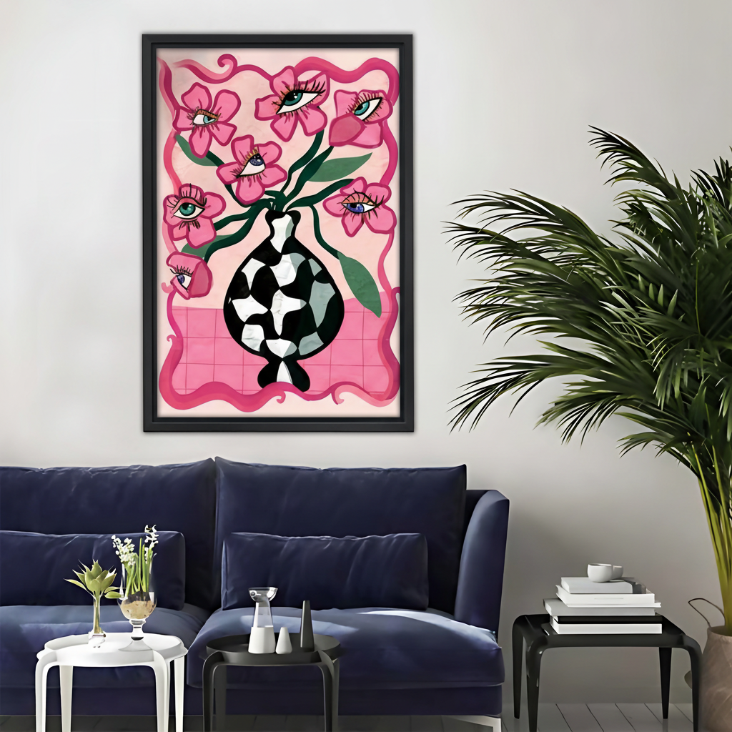 超现实花卉眼睛画作-黑框