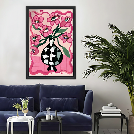 超现实花卉眼睛画作-黑框