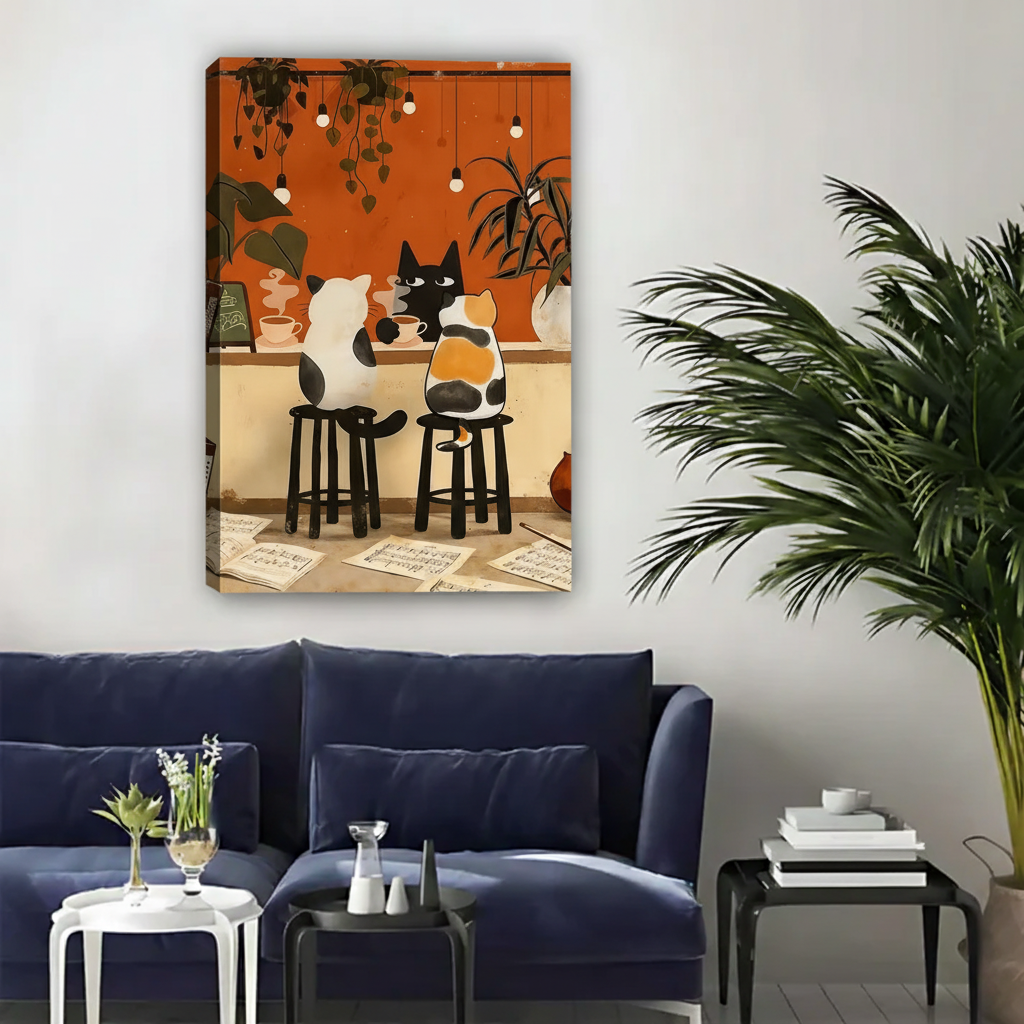 猫咪咖啡馆装饰画室内效果图