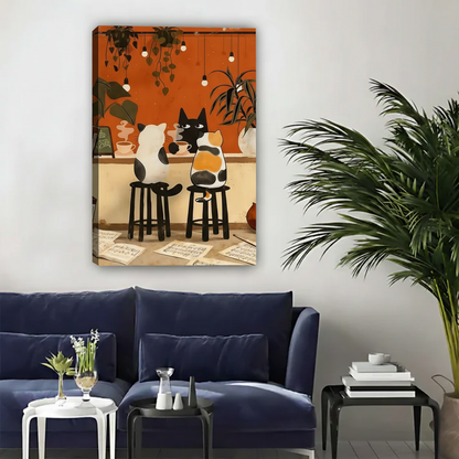 猫咪咖啡馆装饰画室内效果图