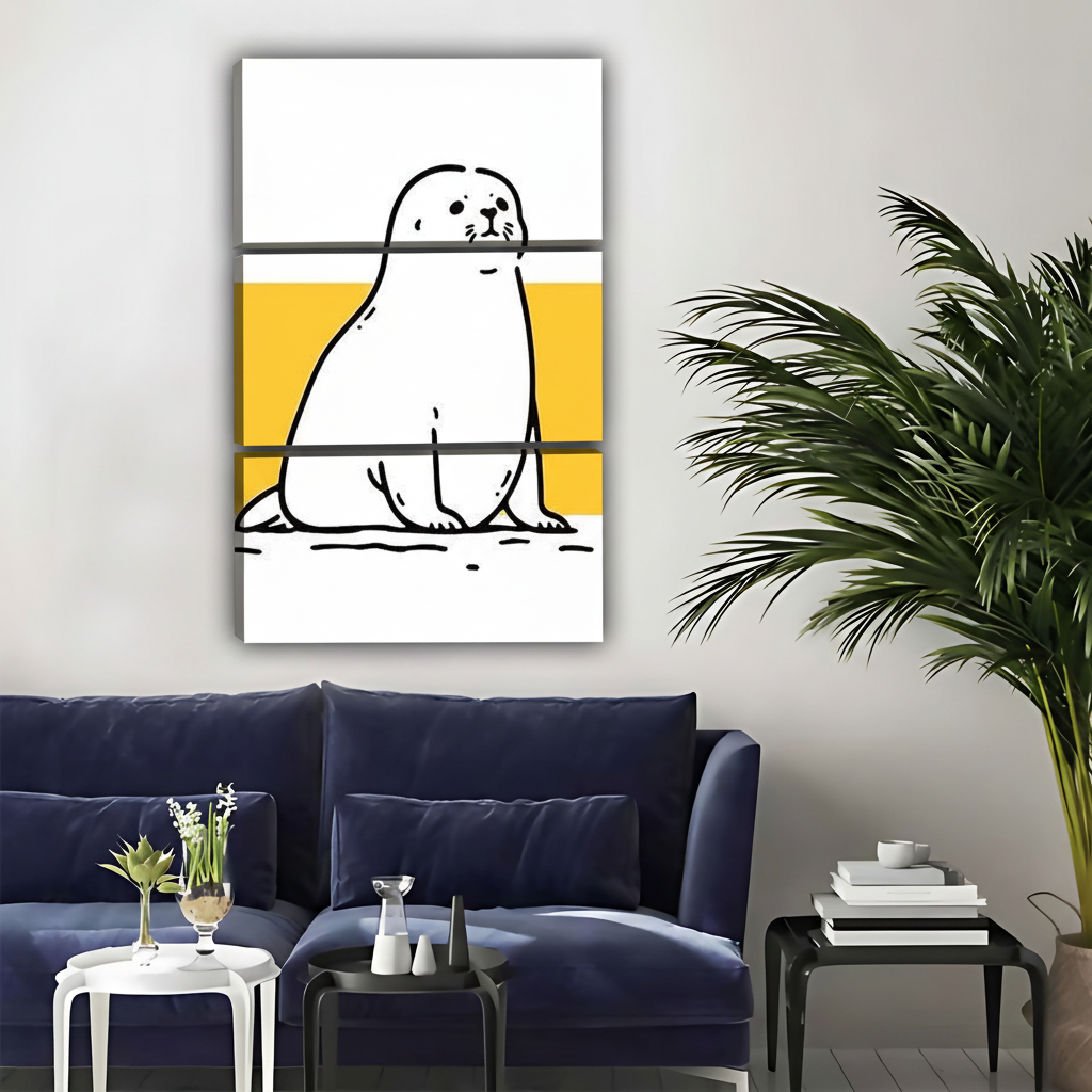 简约海豹画作-三联画