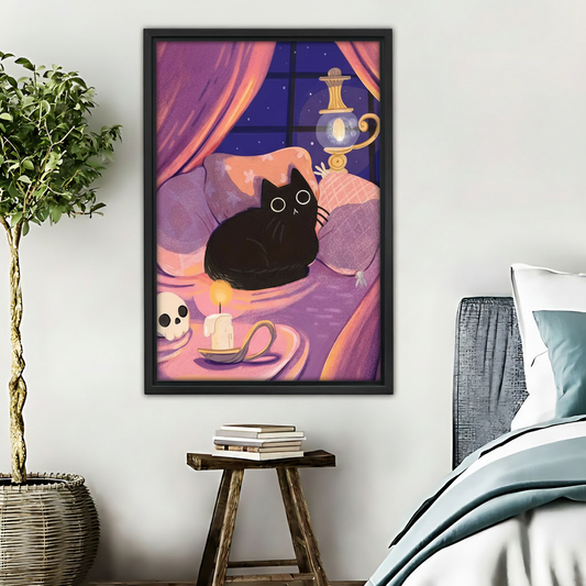 紫色黑猫-木框画