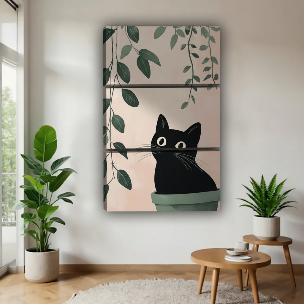 黑猫与绿植三联画场景图