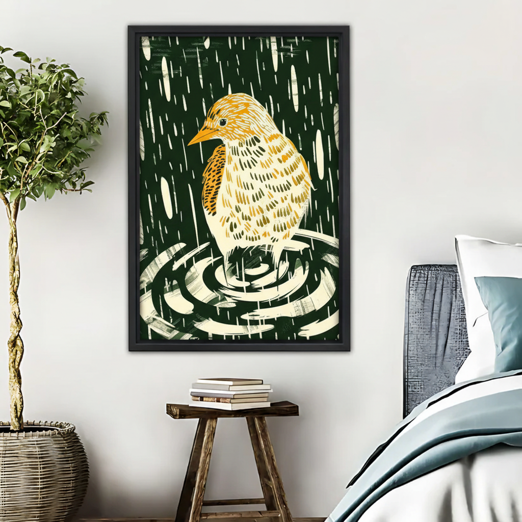 小鸟木刻版画木框画场景图-重新生成