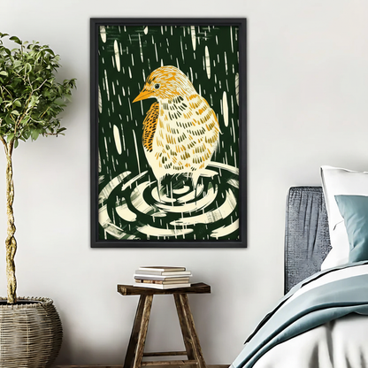 小鸟木刻版画木框画场景图-重新生成