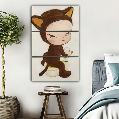 卡通猫咪角色三联画场景图