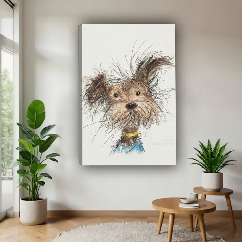 约克夏犬帆布画场景图