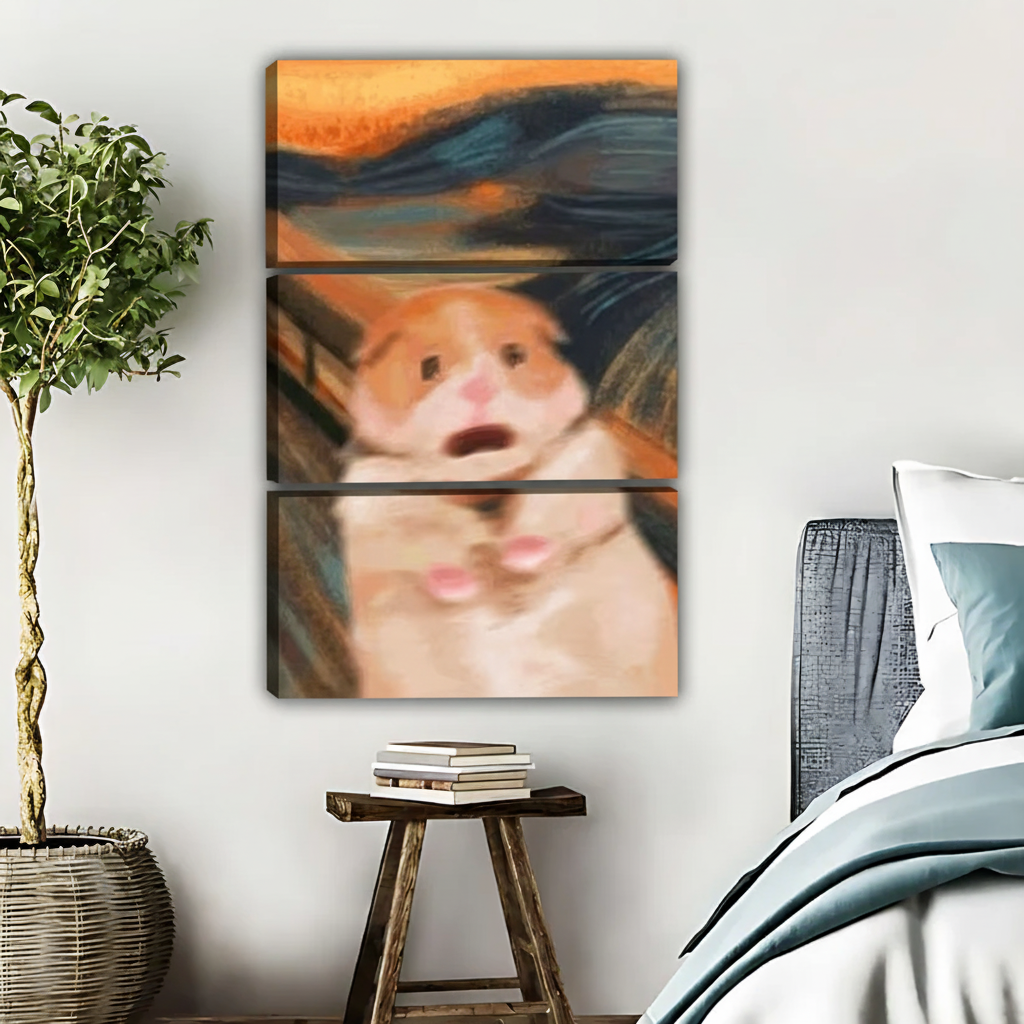 仓鼠致敬呐喊艺术画三联画场景图