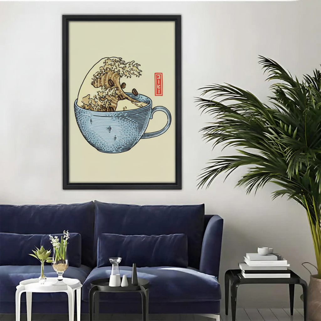 咖啡杯海浪木框画