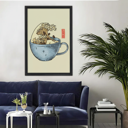 咖啡杯海浪木框画