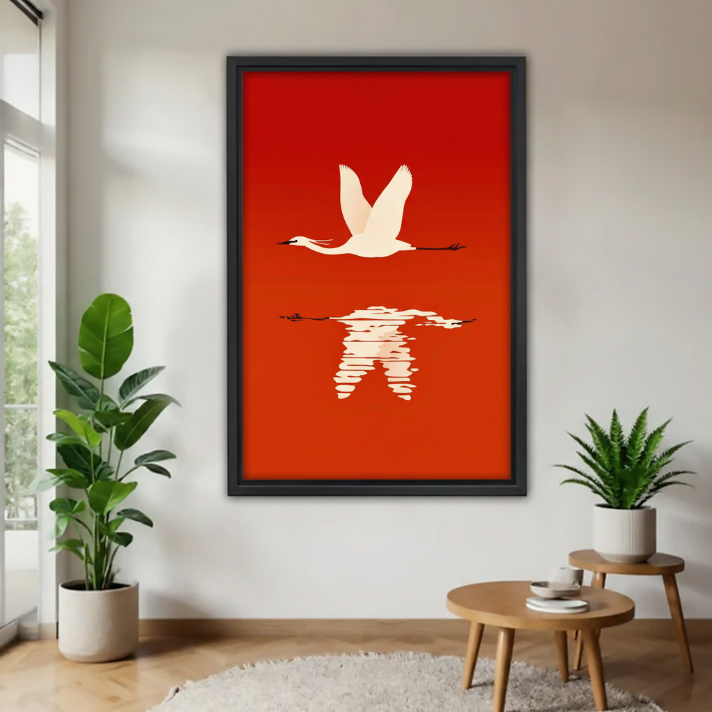 白鹤飞翔木框画场景图