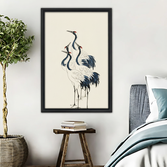 中国水墨仙鹤画木框画场景图-重新生成