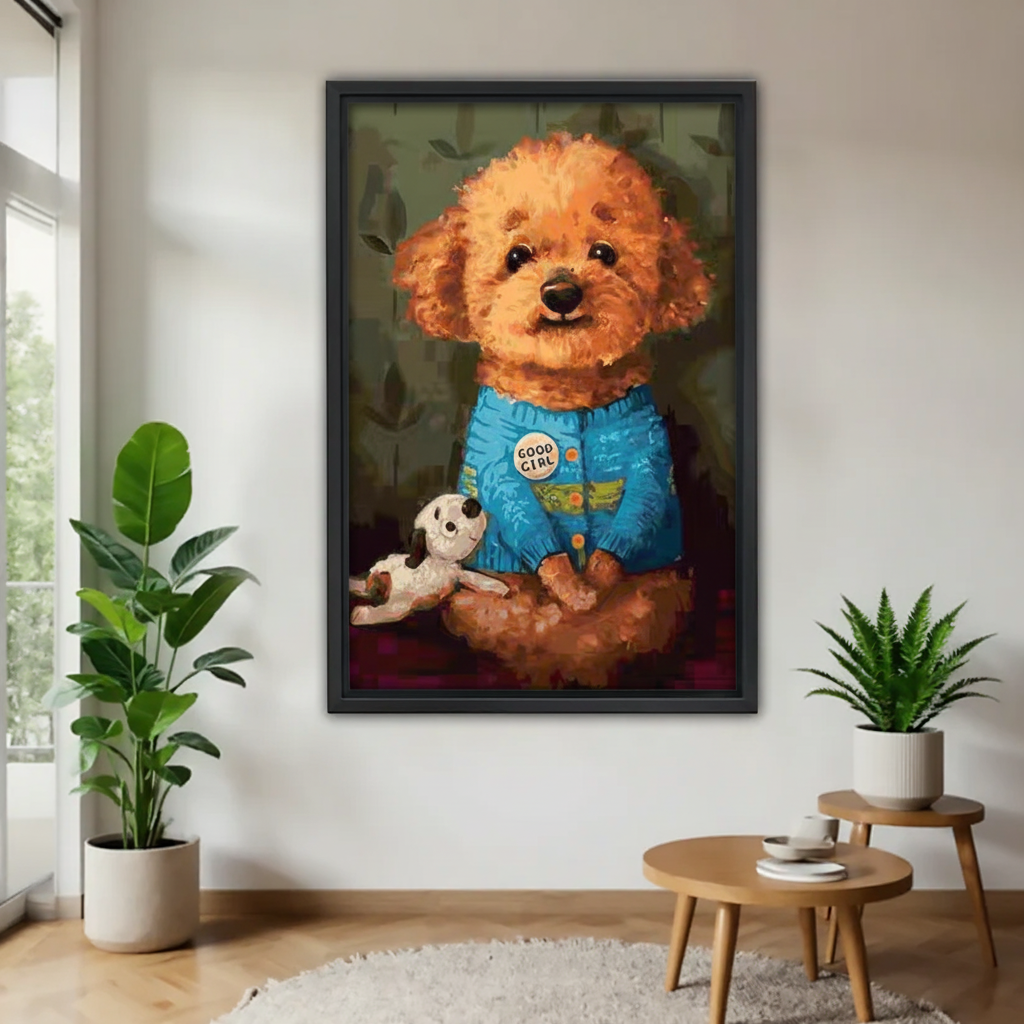 泰迪犬-木框画-内容一致