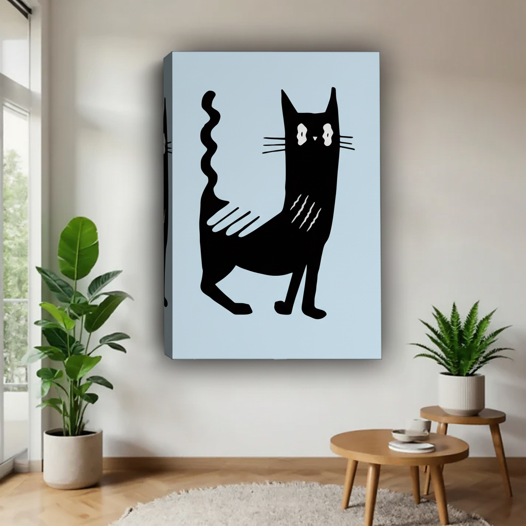 黑色抽象猫咪帆布画场景图
