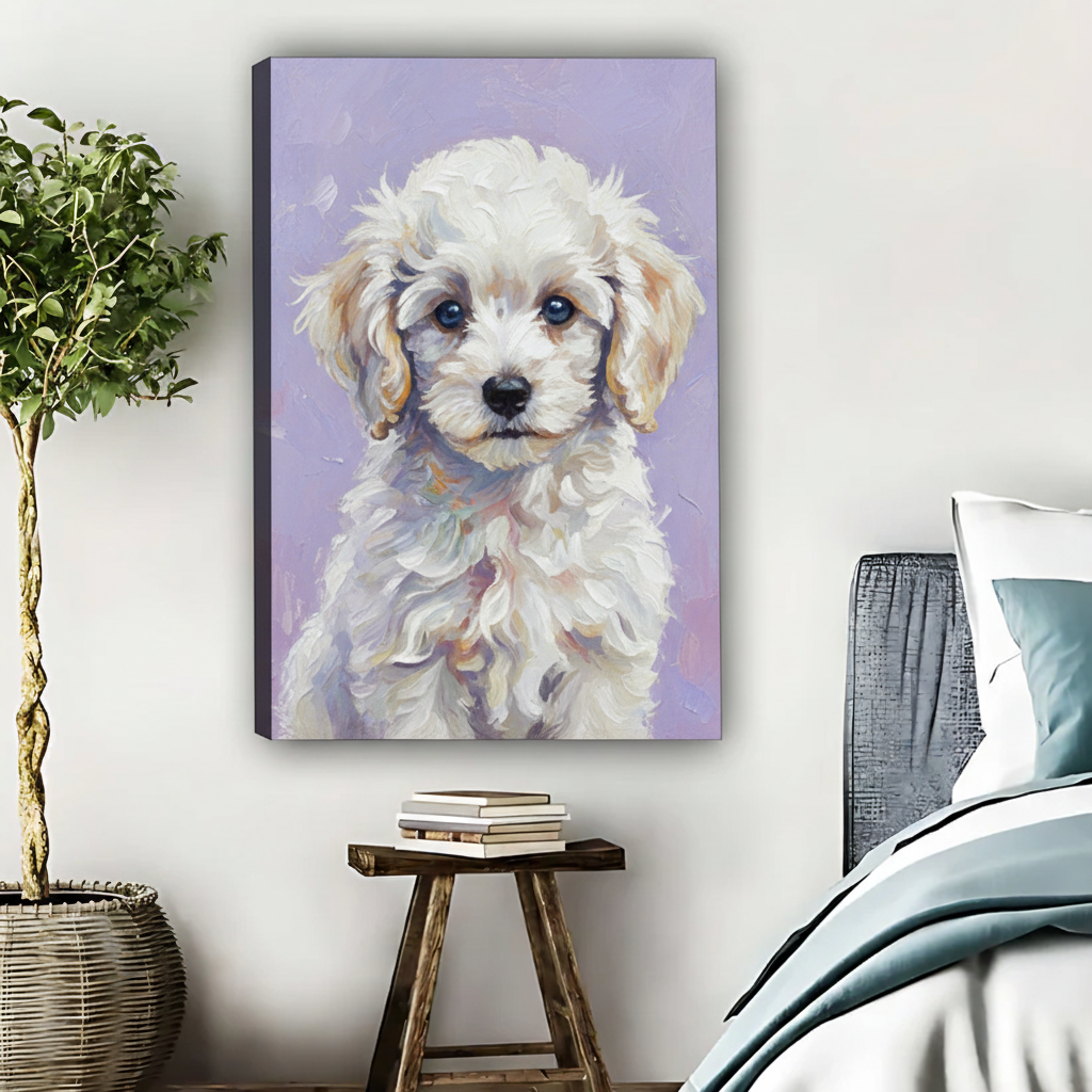 白色小狗油画无框画布场景图