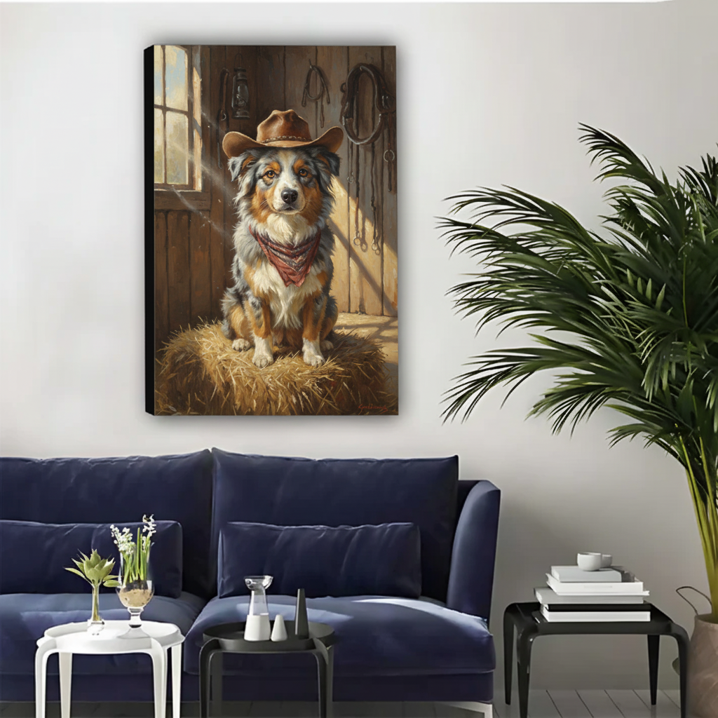 牛仔狗艺术画客厅场景