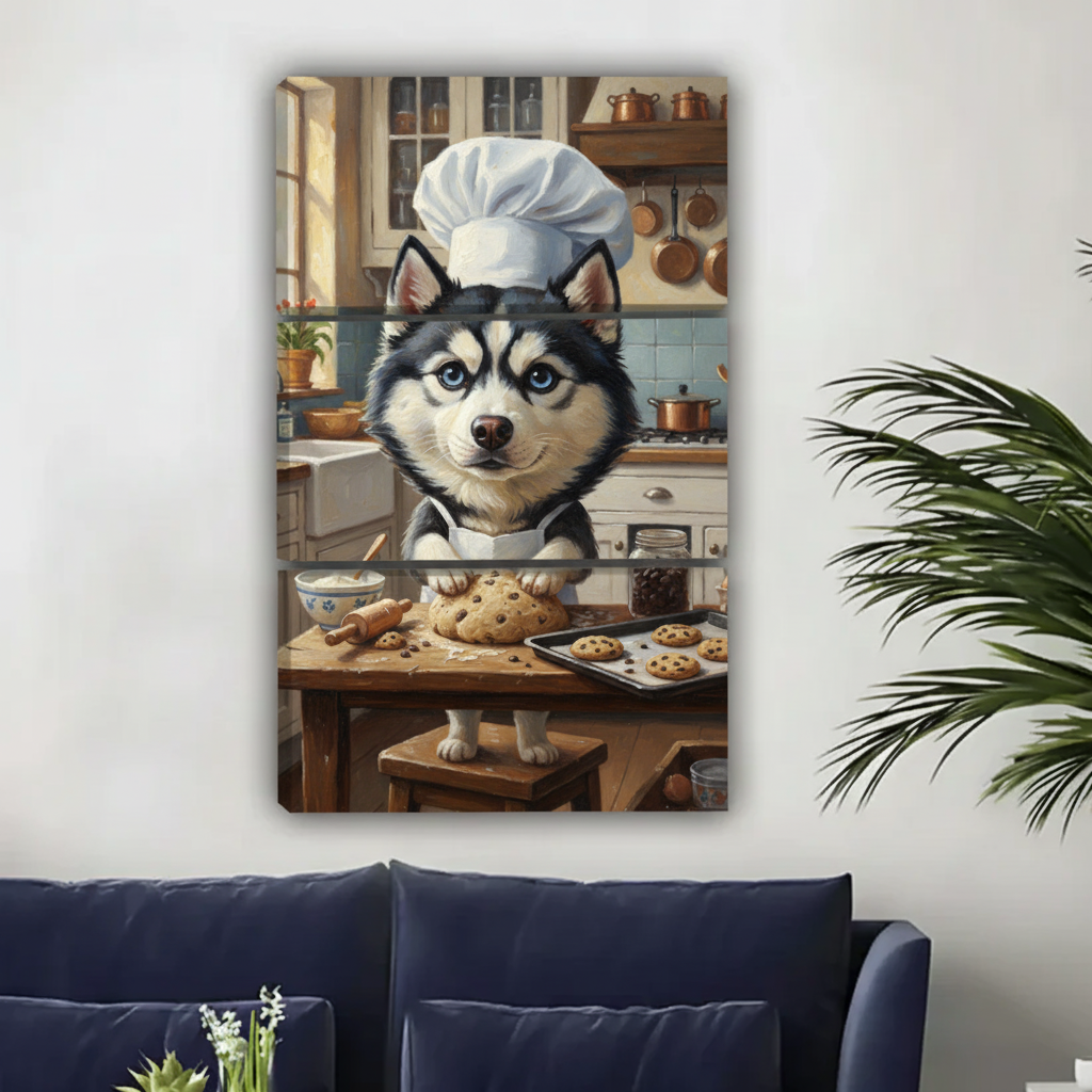 三联画厨师哈士奇